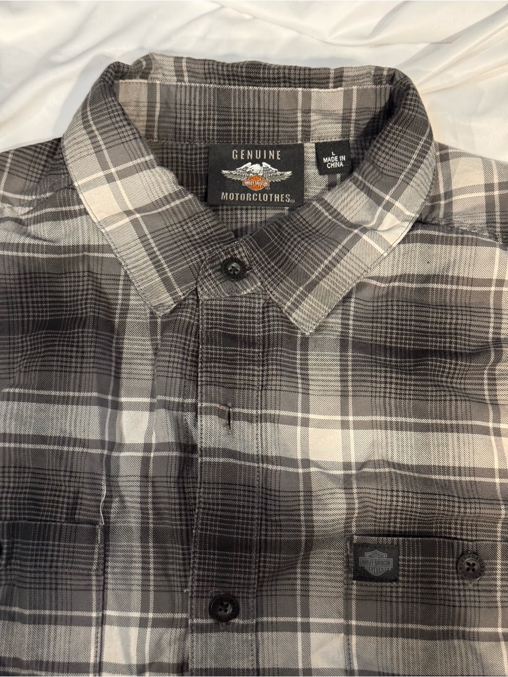 Harley-Davidson Black & Gray Plaid Button-Down Shirt